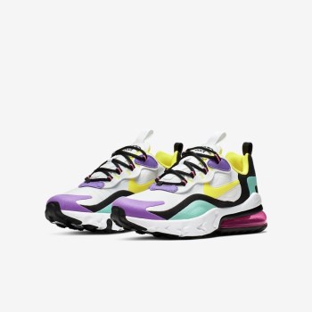 Nike Air Max 270 React - Nagyobb Gyerek Utcai Cipő - Fehér/Fekete/Világos Lila/Sárga